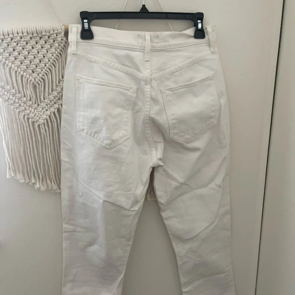 Agolde Riley High Rise Button Fly Raw Hem White Jeans - Picture 6 of 11